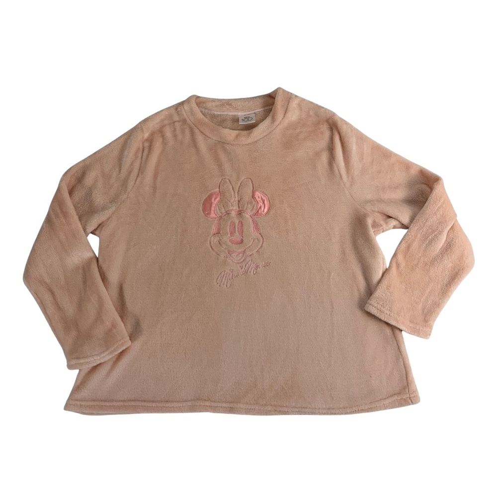 Disney Peach Fuzzy Minnie Mouse Fuzzy Sweater Women's Cozy Loungewear